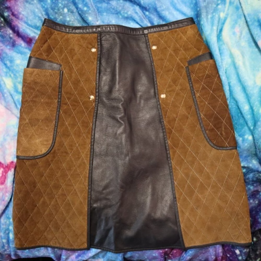 RUNWAY FW2012 Sz 4 Tommy Hilfiger Quilted Leather Skirt Two-Tone Leather Autumn